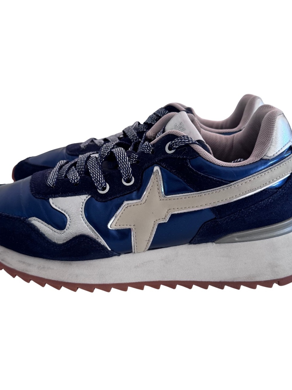 W6YZ Womens US 6.5 EU 38 Navy Silver Star Sneakers Retro Runner Wizz - Picture 3 of 9